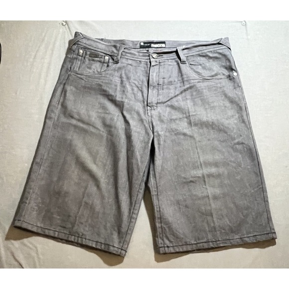 VTG MECCA DENIM SHORTS Y2K WIDE LEG SKATER HIP HOP EMBROIDERED MEN'S 46‎ GRAY. - Picture 1 of 10